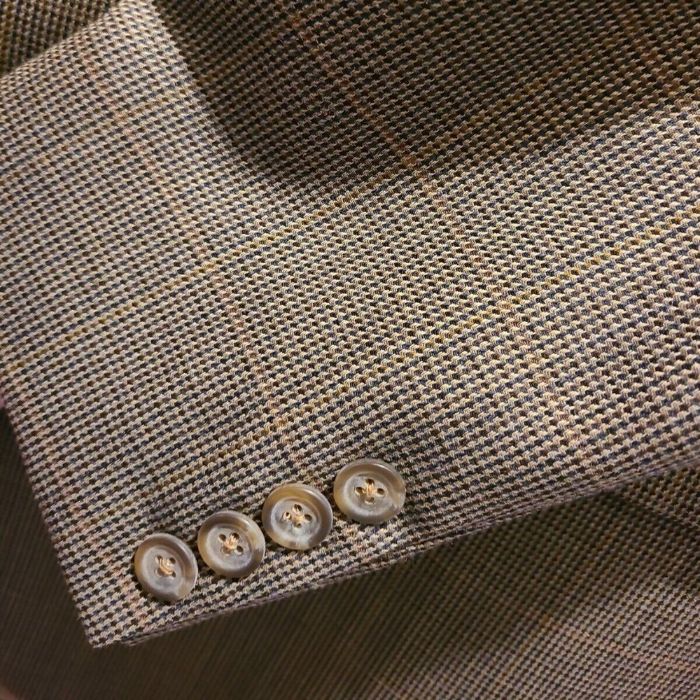 Ralph Lauren Chaps 42R Brown Blue Textured Tooth Check Blazer Coat Jacket Tweed